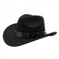 thumbnail image 1 of Woolen Felt Cowboy Hat for Adult with Belt Fashion Carnivals Party Costume Cap Women Men Halloween Festival Headwea, 1 of 5