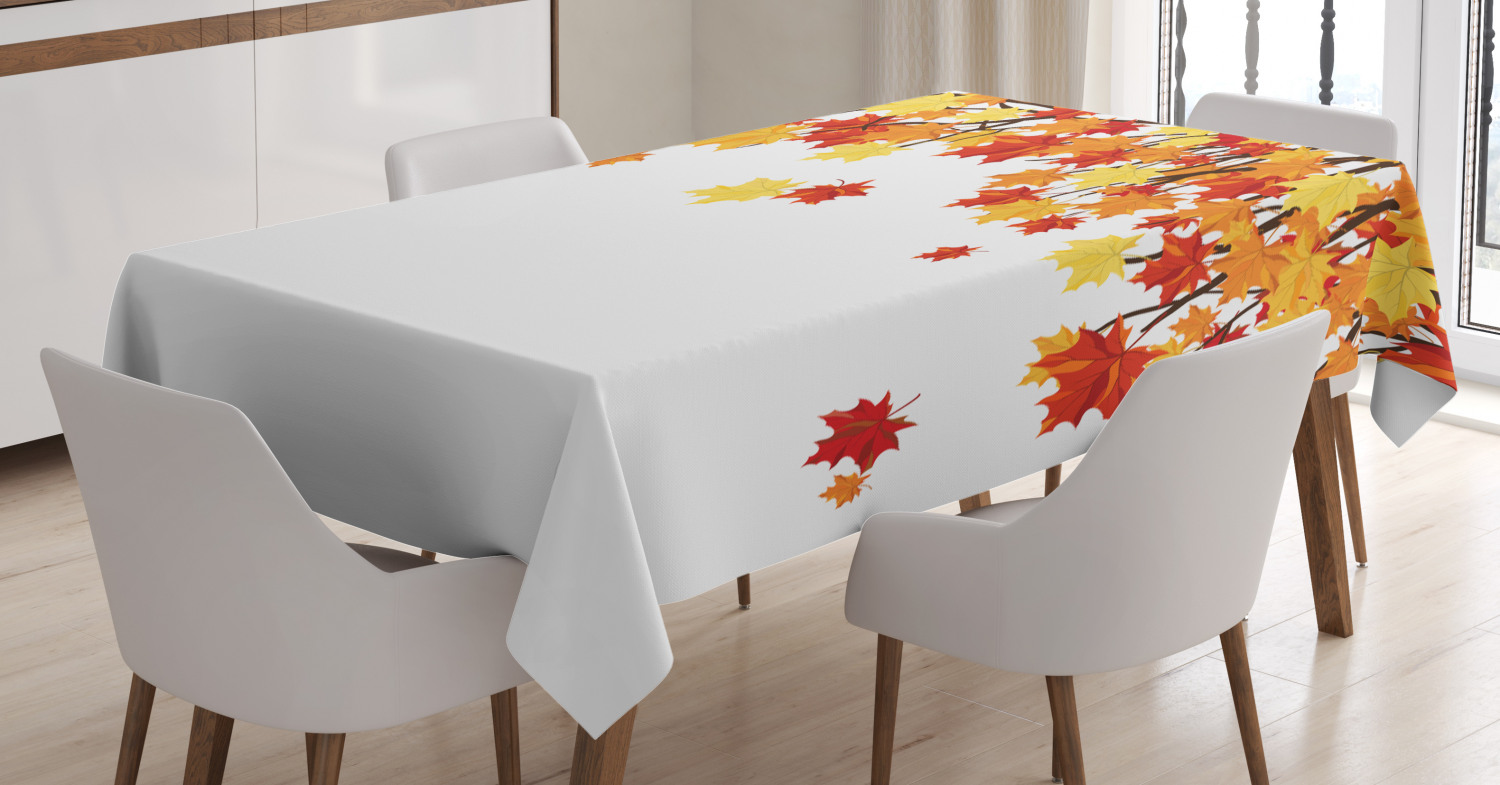Autumn Tablecloth, Fall Season Foliage on Tree Branches Canadian