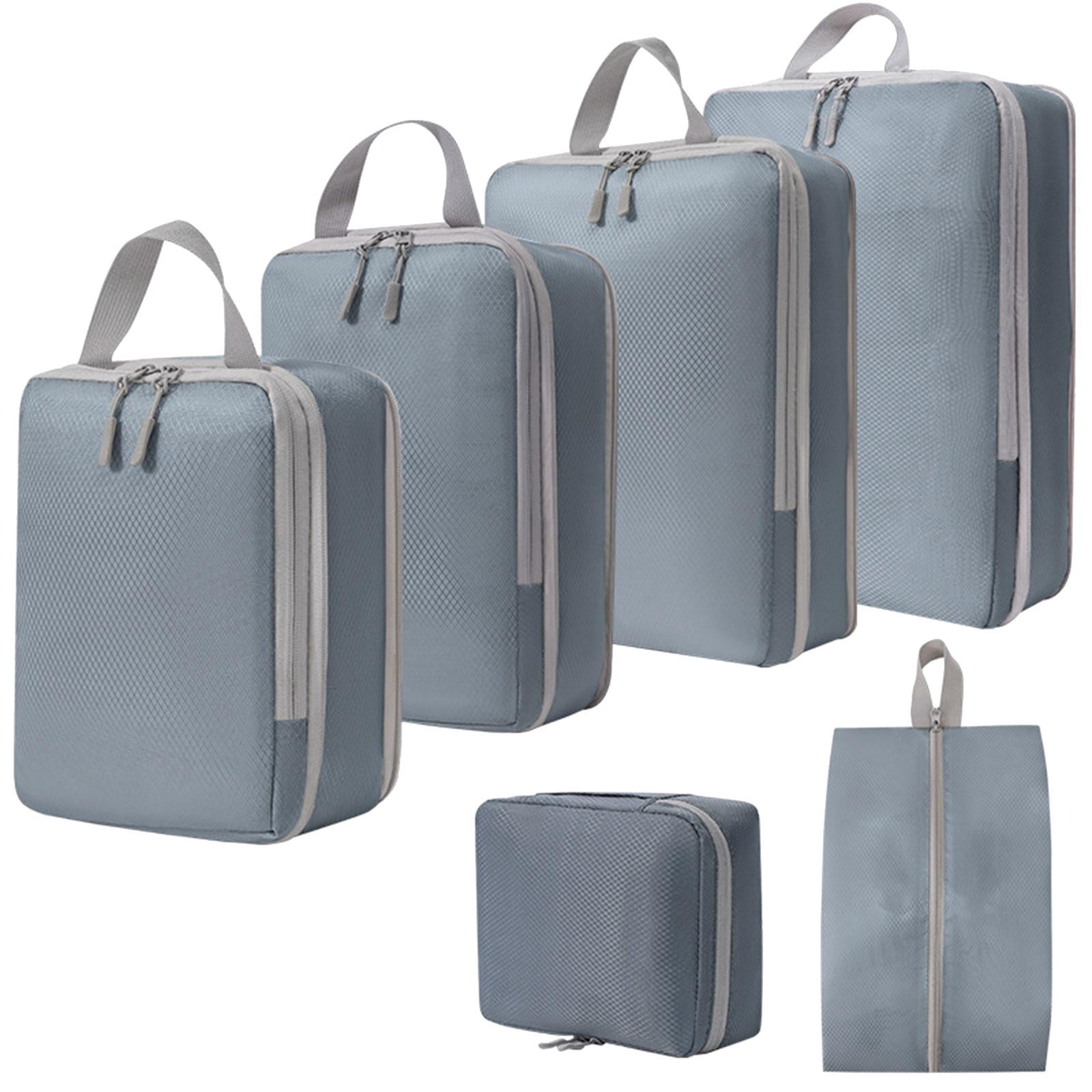 6x Portable Packing Cubes Travel Luggage Packing Organizer Polyester Luggage Bags Clothes Storage Bags for Hiking Outdoor Camping Holidays gray