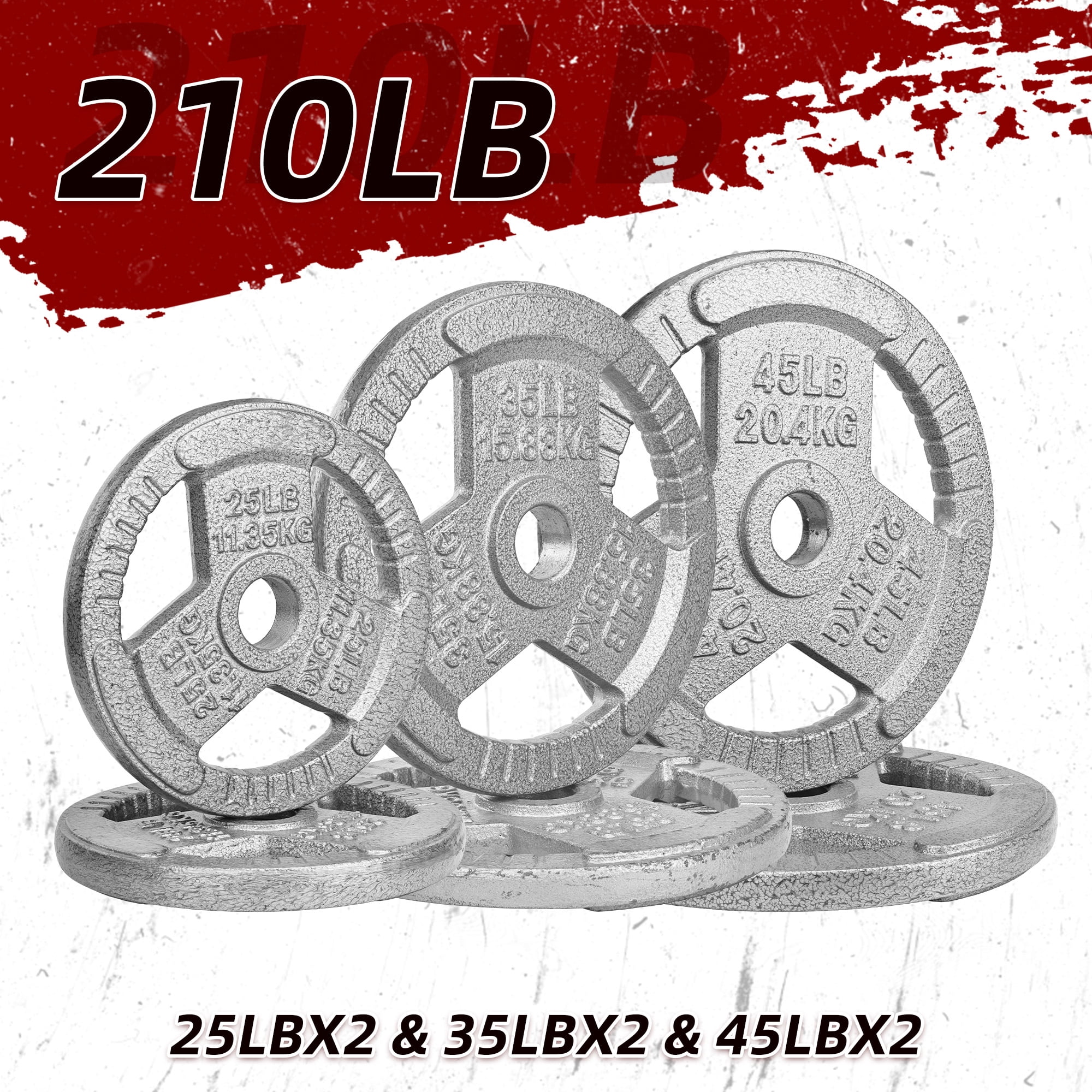 FlexWave 210LB Olympic 2" Cast Iron 3-Grip Weight Plates Set, Light Gray
