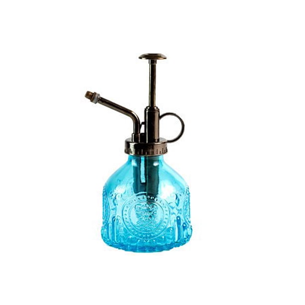 Matsuzay Regadera de vidrio en relieve, presión de aire, pequeña botella de agua, estilo Retro, maceta para el hogar, tetera de flores, Jardín y Patio Azul
