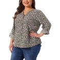 thumbnail image 4 of Agnes Orinda Women's Plus Size Floral Tops Notched V Neck Roll Long Sleeve Button Down Shirts Casual Blouses 2X Black, 4 of 5