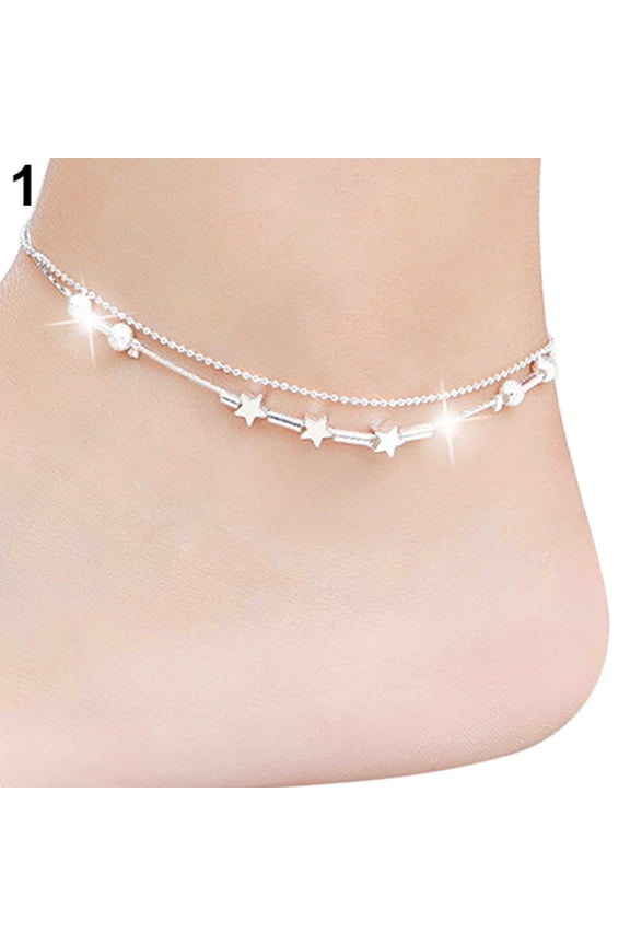 Women Chic Silver Plated Butterfly Stars Bell Charm Anklet Bracelet Foot Chain