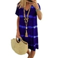 thumbnail image 1 of Daeful Robes Tuniques Col en V Robe Midi Manches Courtes Robe d'Été Ample Sexy Teinture sur Nœuds Bleu Profond TG, 1 of 5