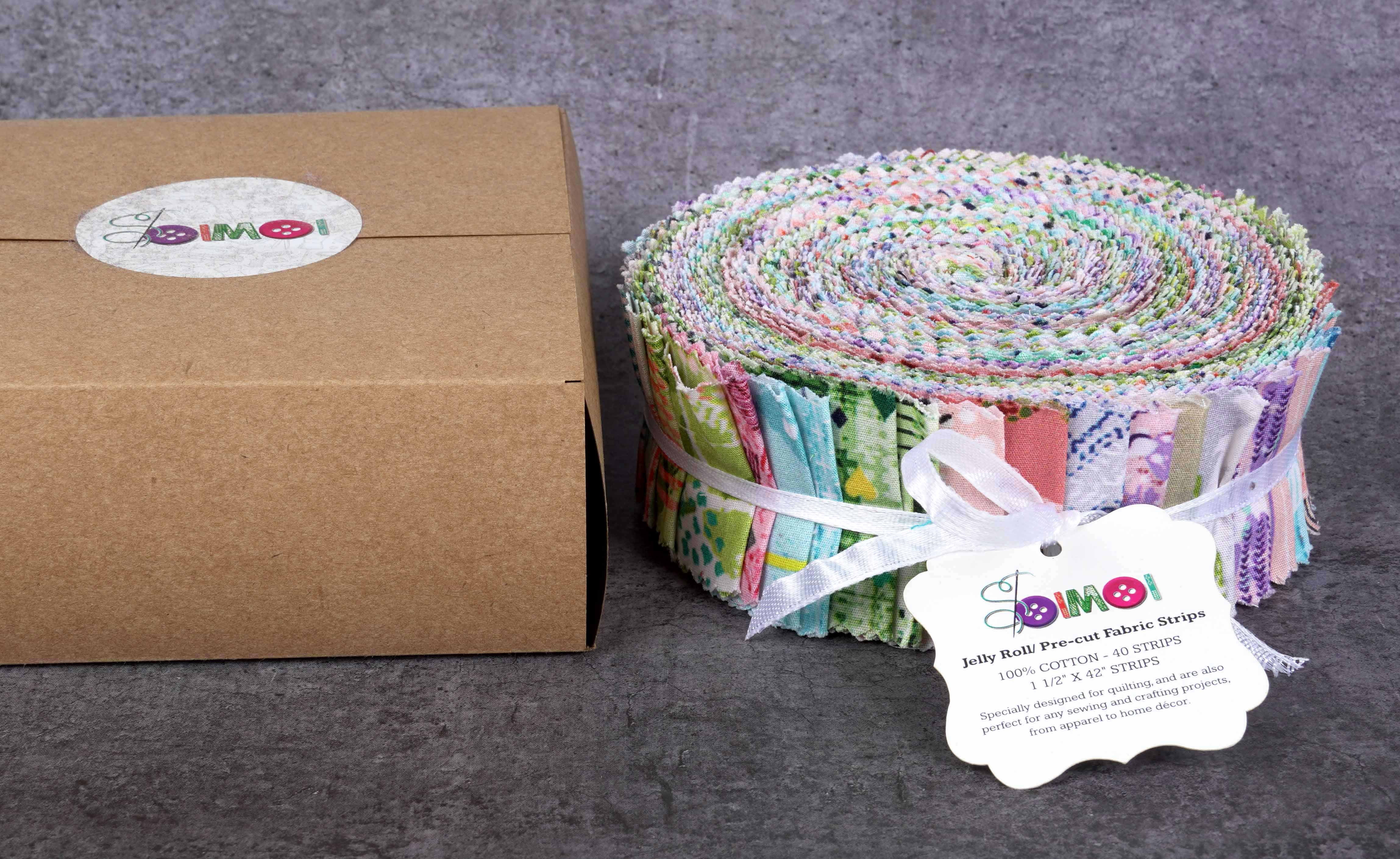 Soimoi 40Pcs Geometric & Texture Print Precut Fabrics Strips Roll Up 1.5x42inches Cotton Jelly Rolls For Quilting - Multicolor