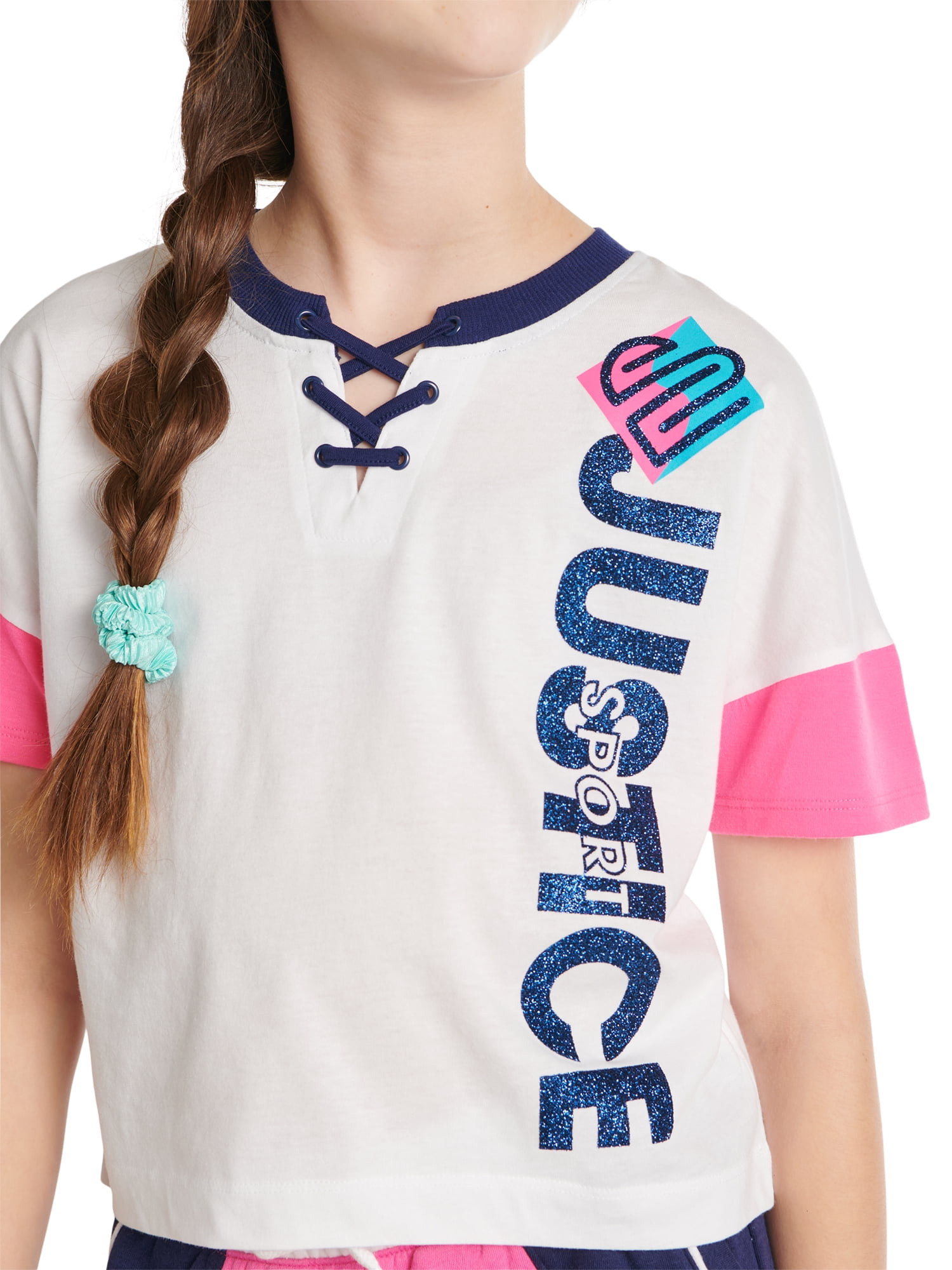 Justice Girls J-Sport Colorblock Lace-Up T-Shirt, Sizes XS(5/6)-XL Plus(16/18 Plus)