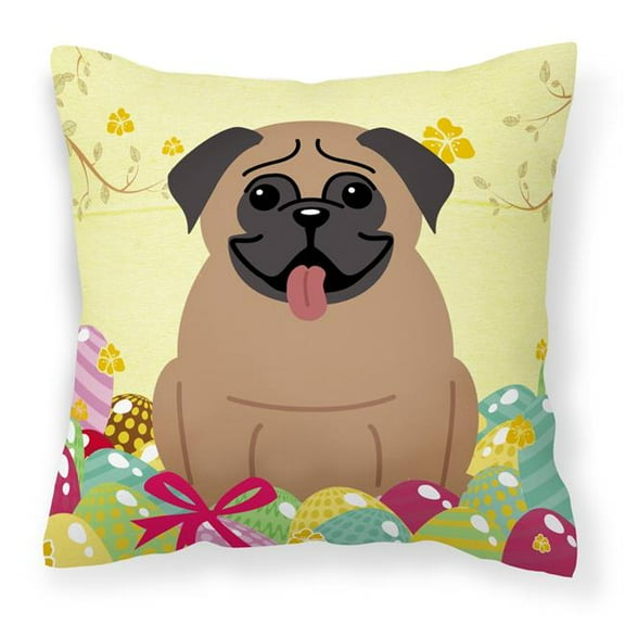 Carolines Treasures BB6005PW1818 Easter Eggs Pug Brown Fabric Decorative Pillow