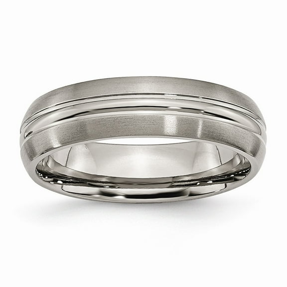 Titanium Grooved 6mm Brushed and Polished Band Size: 8; for Adults and Teens; for Women and Men