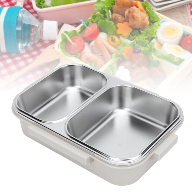 Fiambrera Portátil para Llevar A Mano, Contenedor de Comida de 2 Compariaciones, Caja de Acero para oxidable para Niños, Caja de Almacenamiento de Alimentos de 1,2 L para