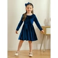 thumbnail image 5 of Toddler Kids Girls Long-Sleeve Dress & Matching Hairband Set - Velvet, Knee-Length, Swing Twirly Skater Dress for Casual Wear & Special Occasions, 5 of 10