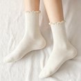 thumbnail image 5 of AVRNLIQ Womens Ruffle Crew Socks Lettuce Edge Frilly Preppy Ribbed Stretchy Breathable Beige Free Size, 5 of 6