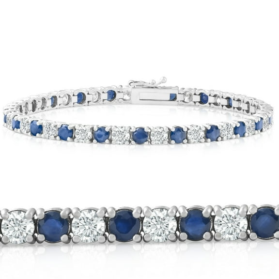 Pompeii 8 Ct Blue Sapphire & Diamond Tennis Bracelet 14k White Gold (G/H,I2)