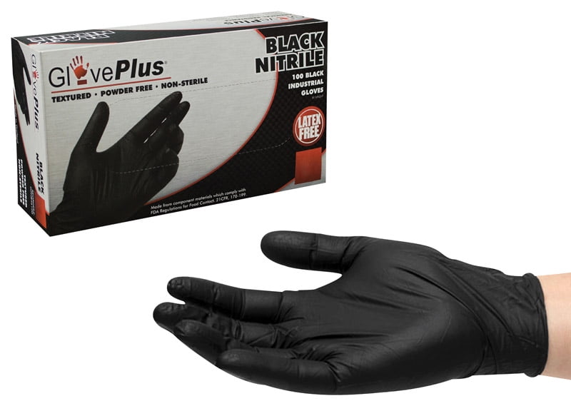 Nitrile Gloves Large BLACK Powder-Free Commercial Grade Heavy 10 Pack of Gloves 