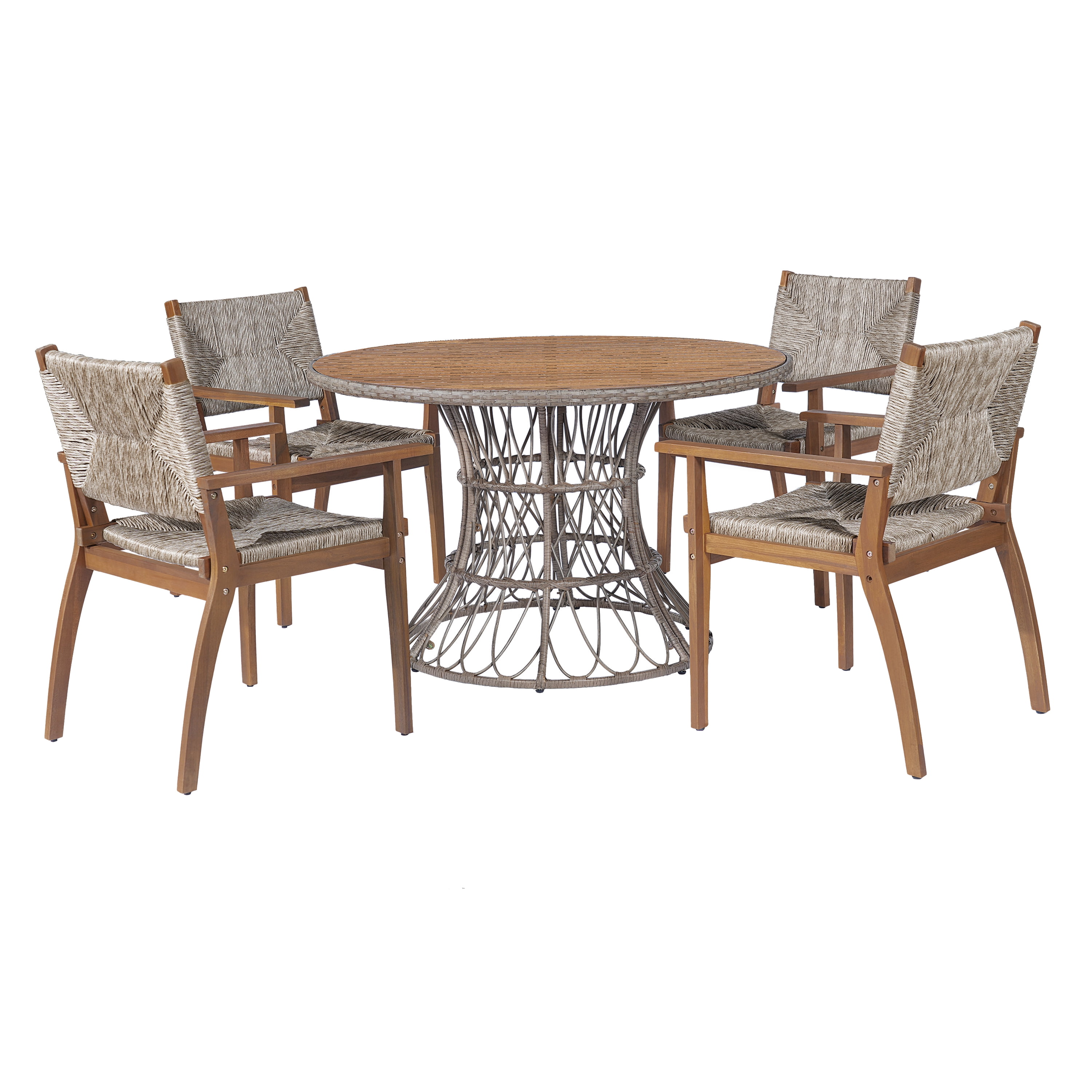 Dining Chair, Outdoor Acacia Wood Frame Handwoven Wicker Seat Chair for Patio Garden, Brown
