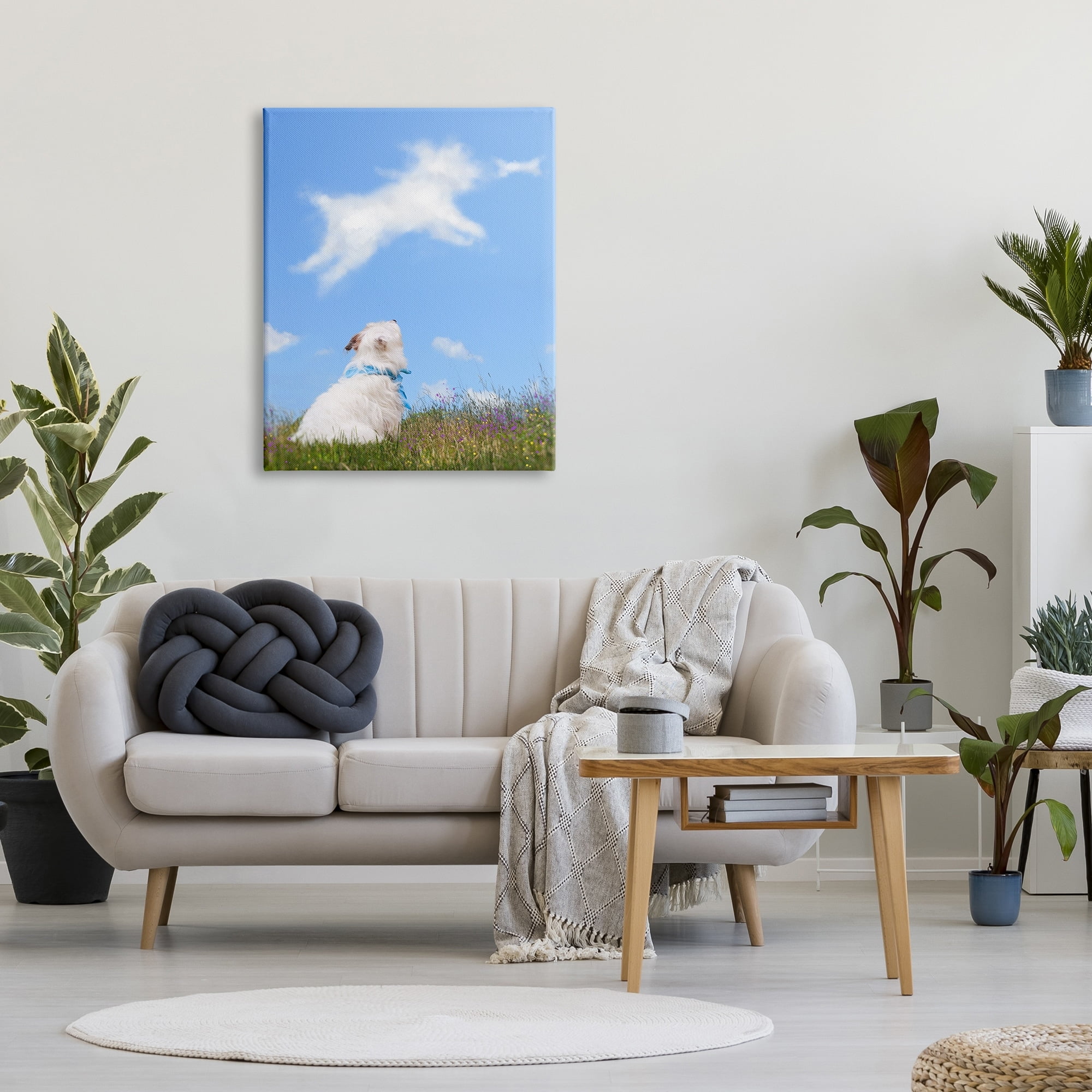 Stupell Industries White Dog Watching Shaped Clouds Chasing Bone Graphic Art Gallery Wrapped Canvas Print Wall Art, Design by Michael Quackenbush