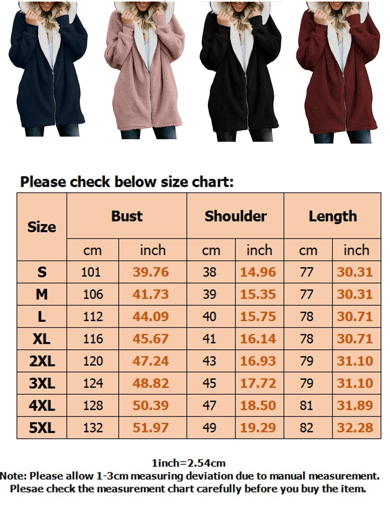 Women Long Sleeve Wool Jacket Oversized Ladies Zipper Hooded Coat Open Front Fleece Coats Solid Color Fluffy Womens Plus Coats Jackets - image 2 of 5