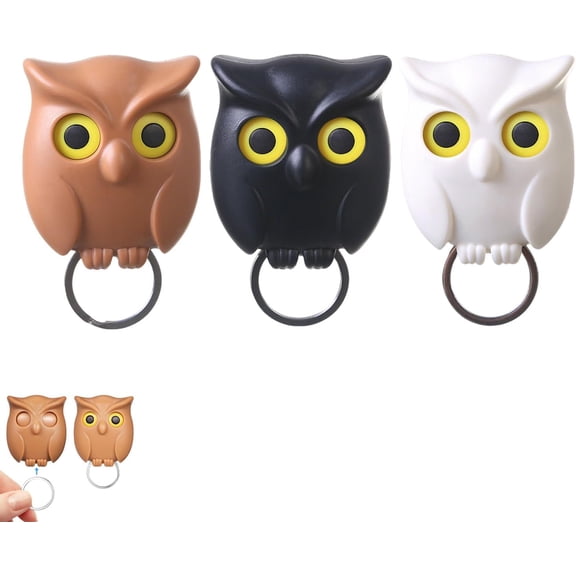 Owl Key Holder Wall Mount 3-Pack, Adhesive Hooks for Wall No Drilling, Cute Decorative Small Hooks for Keys, Towels, Leashes, Space Saving Organizer for Entryway Kitchen Bathroom
