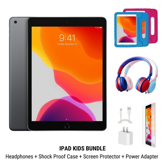 Refurbished Apple iPad 7th Gen A2197 (WiFi) 32GB Space Gray (Grade A) Kids Bundle (Pink) with Headphones, Case, Screen Protector