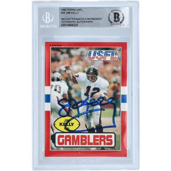 Jim Kelly Houston Gamblers Autographed 1985 Topps USFL #45 Beckett Fanatics Witnessed Authenticated Card - Fanatics Authentic Certified