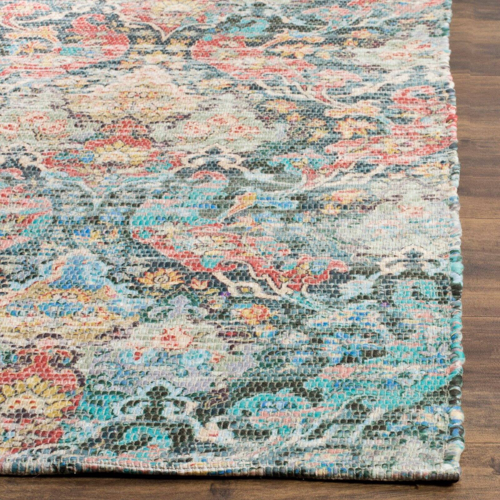 SAFAVIEH Saffron Nikola Floral Cotton Area Rug, Coral/Aqua, 5' x 8'