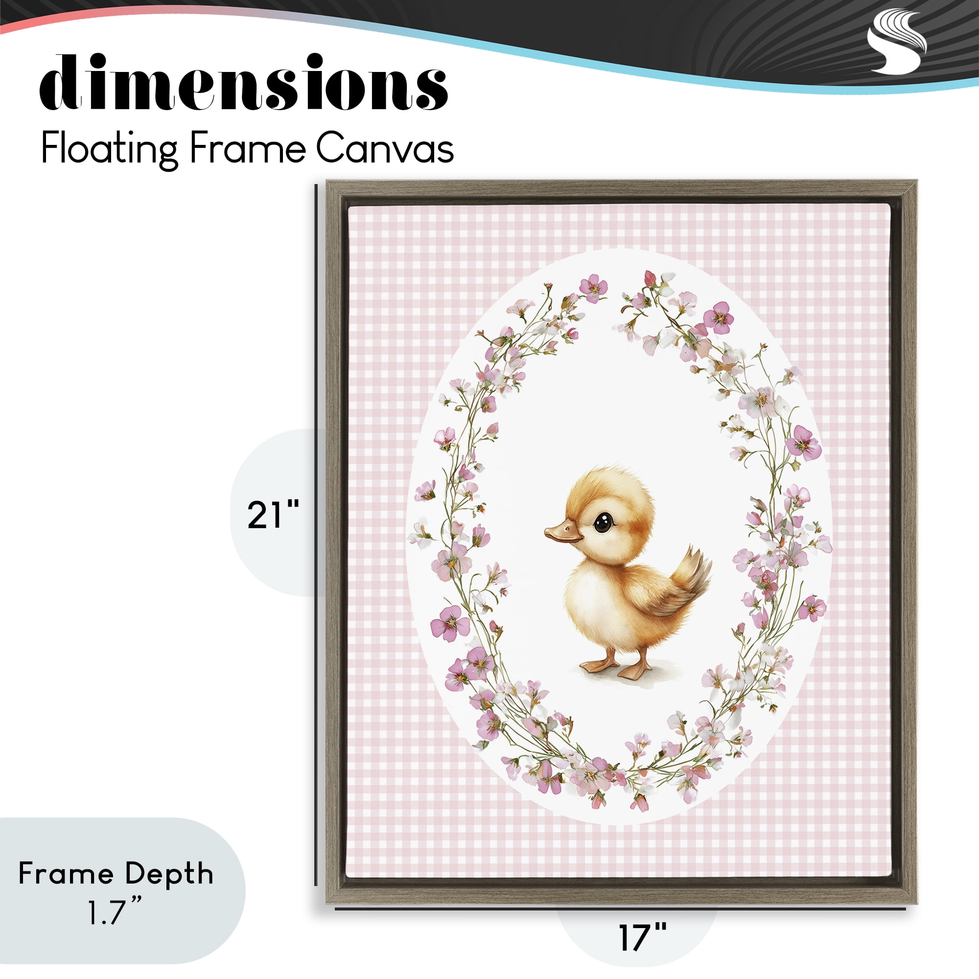 Stupell Industries Spring Gingham Duckling Brown Framed Floater Canvas Wall Art, design by Christine Simpson Art