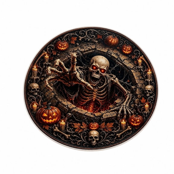 Kiddiway 3D Skeleton Vortex Quilted Round Halloween Rug - Gothic Skull Floor Decor, 3D Vortex Halloween Rug Spooky Visual Illusion Circular Carpet for Halloween Indoor Decor