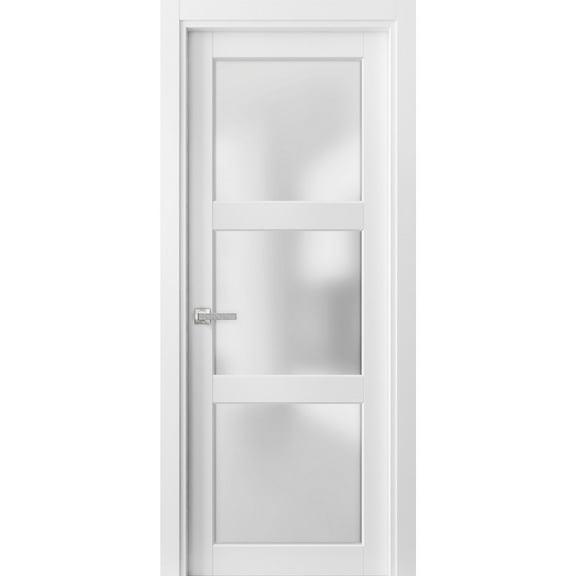 Pantry Kitchen Lite Pre-Hung Door | Lucia 2552 White Silk with Opaque Glass | Single Panel Frame Trims | Bathroom Bedroom Sturdy Doors-18" x 84"