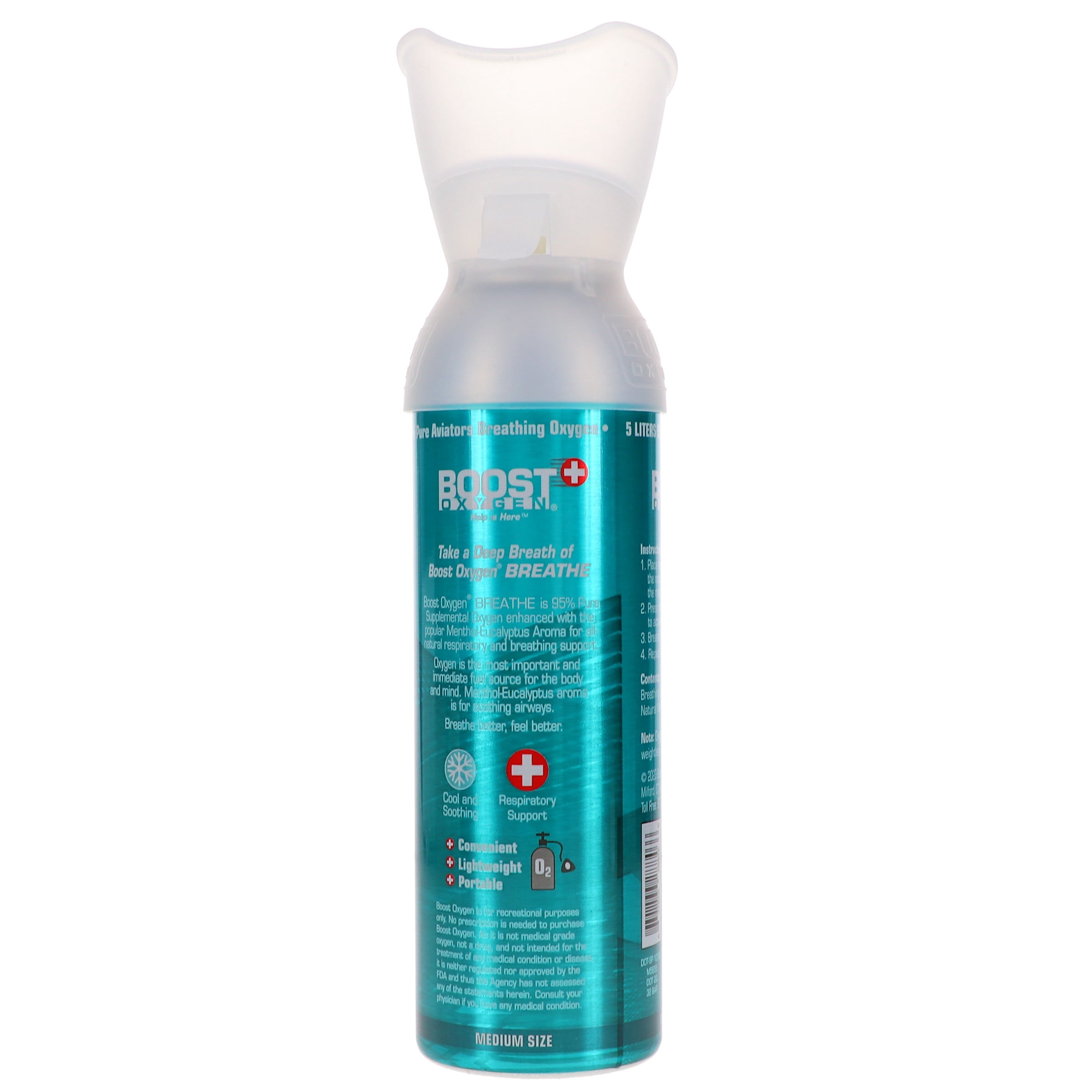 Boost Oxygen Supplemental Canned Oxygen BREATHE Menthol-Eucalyptus Medium 5 Liter, 1 pack, Model 603