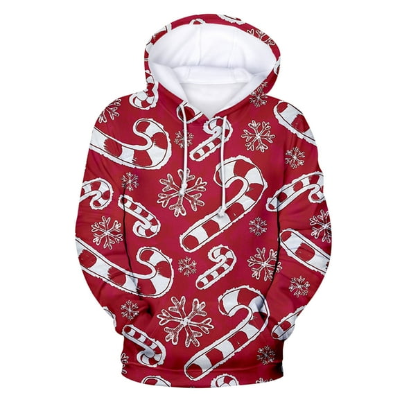 Hoodies For Men Men's Trendy Casual Christmas Sweater Fleece Digital Printing Hooded Sweatershirt Red L JE