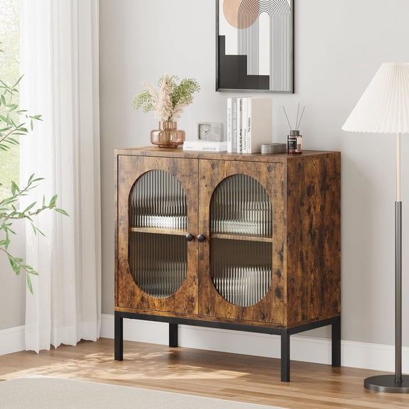 TROPOW Sideboard Buffet Cabinet with Storage, Accent Cabinet with Rattan Doors, Adjustable Shelf & Metal Feet, Coffee Bar Liquor Cabinet for Living Room, Dining Room, Hallway & Kitchen
