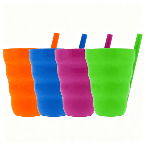 BPPEG Cup with Built in Straw, 10oz, 4pk - BPA-free Straw Cups for Kids Great for Everyday Use - Stackable Kids Straw Cups - Purple, Blue, Green, Orange