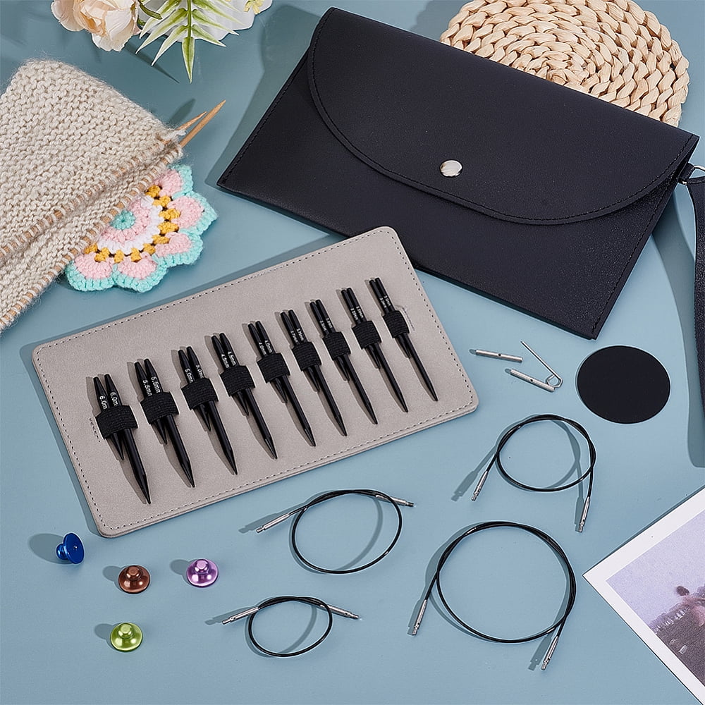 Interchangeable Circular Knitting Needle Set 9 Pairs Aluminum Circular Knitting Needle Sizes 2.5 3 4 5 6 7 8 9 10 with 4 Swivel Cables Accessories and Case