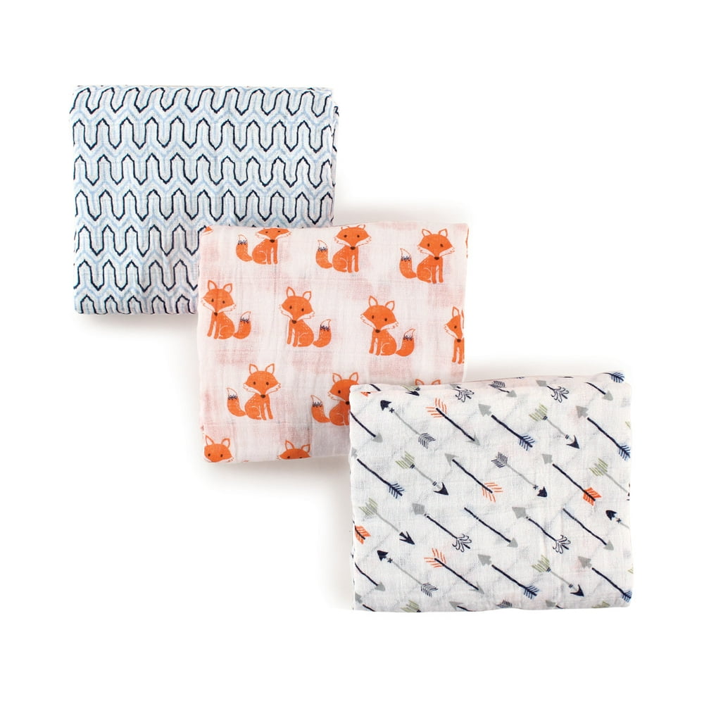 Hudson Baby Boy and Girl Muslin Swaddle Blankets, 3Pack Foxes