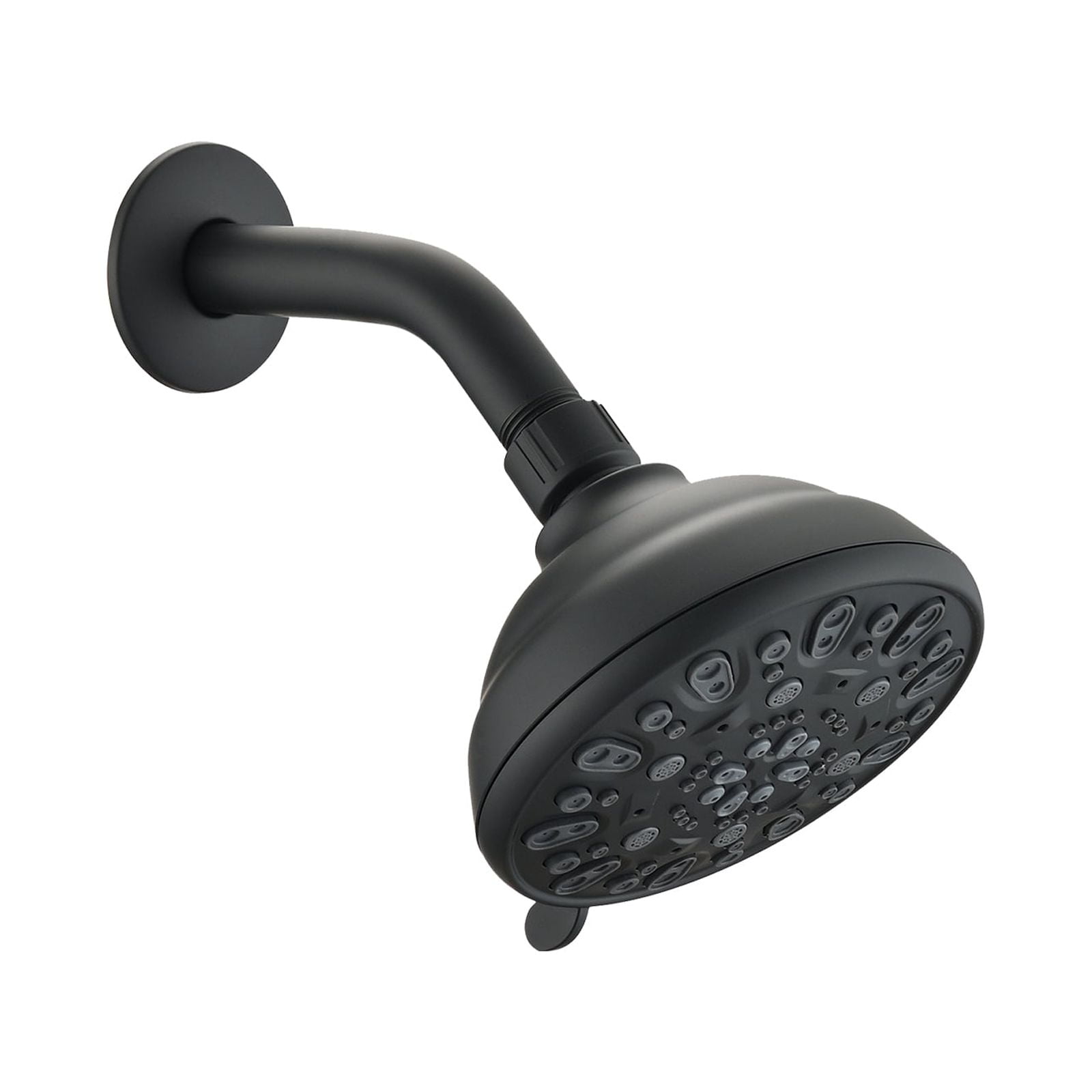 4 Inch Shower Head, 6‑Setting, Angle Adjustable & Clog‑Proof, Matte Black High Pressure