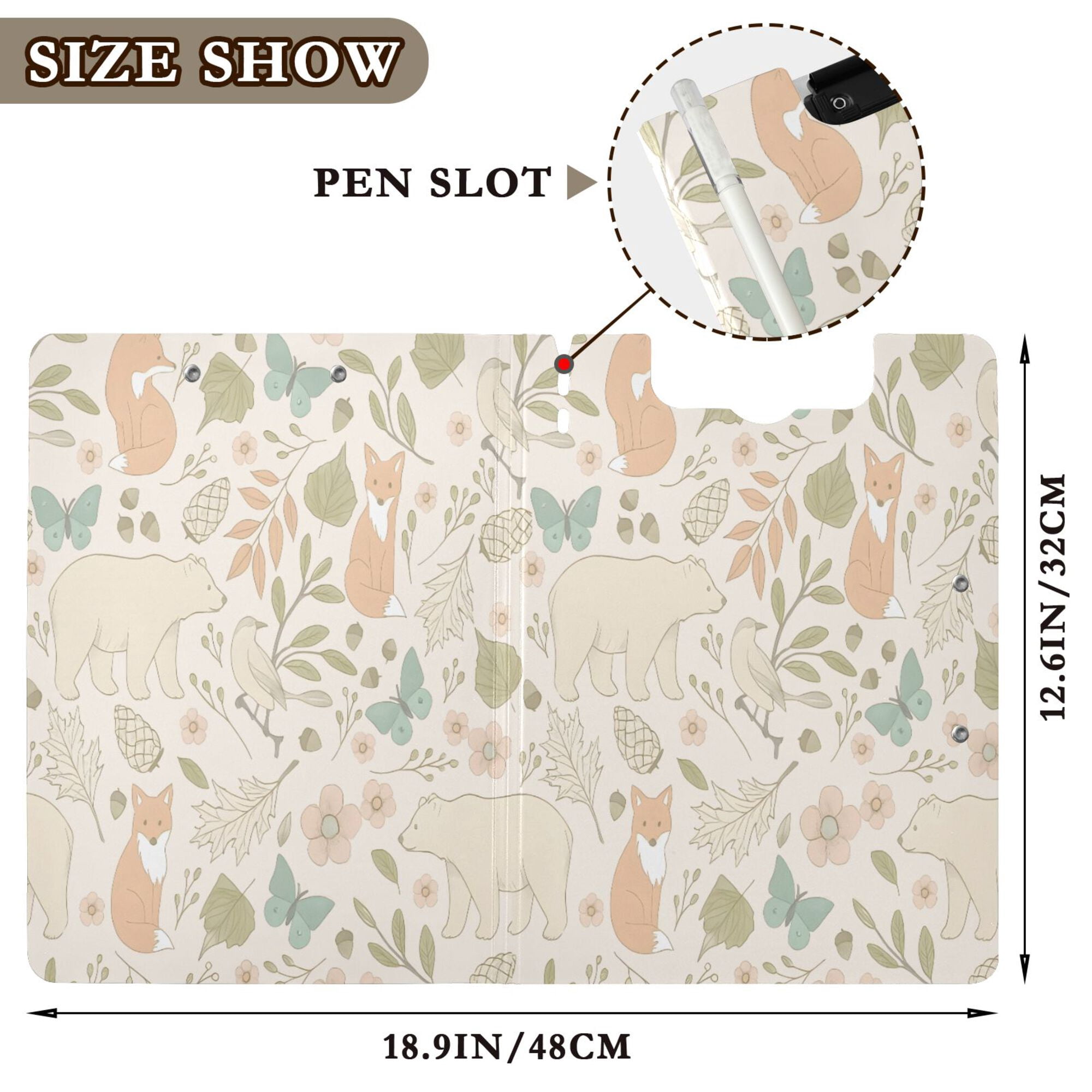 FORMRS A4 Clipboard Folder with Pen Holder Horizontal Foldable School Office Binder, Forest Pastel