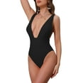 thumbnail image 4 of INSPIRE CHIC Women's Deep V Plunge Monokini Backless Bikini Set, 1 Piece Wide Strap Slimming Swimwear Bathing Suit Medium Black, 4 of 5