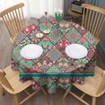 thumbnail image 3 of Round Waterproof Tablecloth 60×60 Inch, Boho Style Reusable Indoor/Outdoor Durable Table Cover for Party Kitchen Dinner Room Decor, 3 of 6