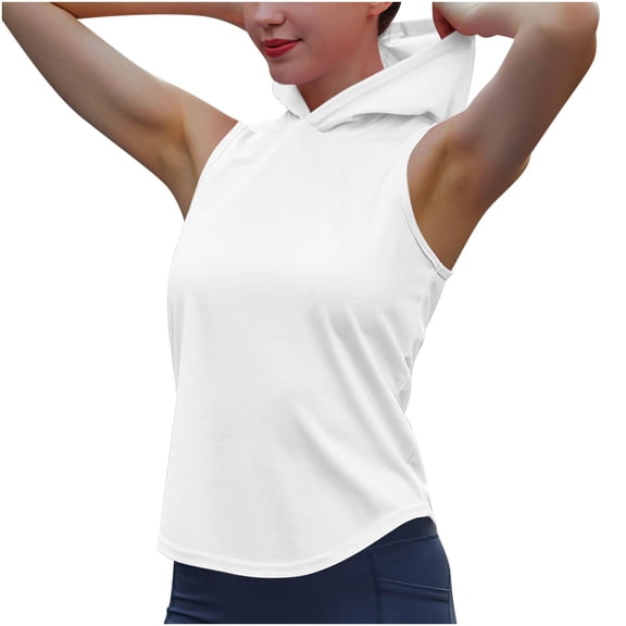LIaqionyy Women's Hoodie Tank Top Workout Lightweight Quick Dry Sleeveless Women Loose Running Yoga Shirts
