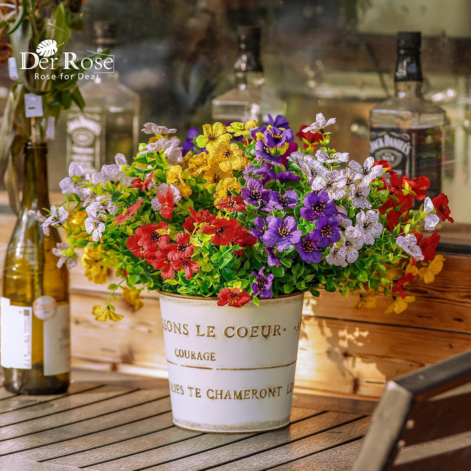 12 Bundles Artificial Daisy Fake Flowers for Outdoors, UV Resistant Colorful Silk Faux Flowers for Spring Home Porch Garden Decor