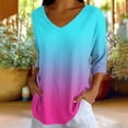 thumbnail image 5 of thefmos Women's 3/4 Sleeve Gradient Pullover Tops Summer V Neck Flowy Casual Blouses Loose Fit Cute Trendy Tshirt Basic Work Clothes, Sky Blue 2XL, 5 of 6