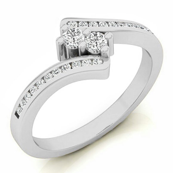 0.25 Carat (ctw) 14K White Gold Round White Diamond Ladies Forever Together Two Stone Bypass Style Bridal Engagement Rin