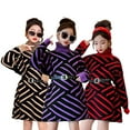 thumbnail image 1 of KYAIGUO Robe Chandail d'Hiver pour Fille Manches Longues Robe Chandail à Rayures Col Roulé Jupe Chandail Tricotée 5-15T, 1 of 9