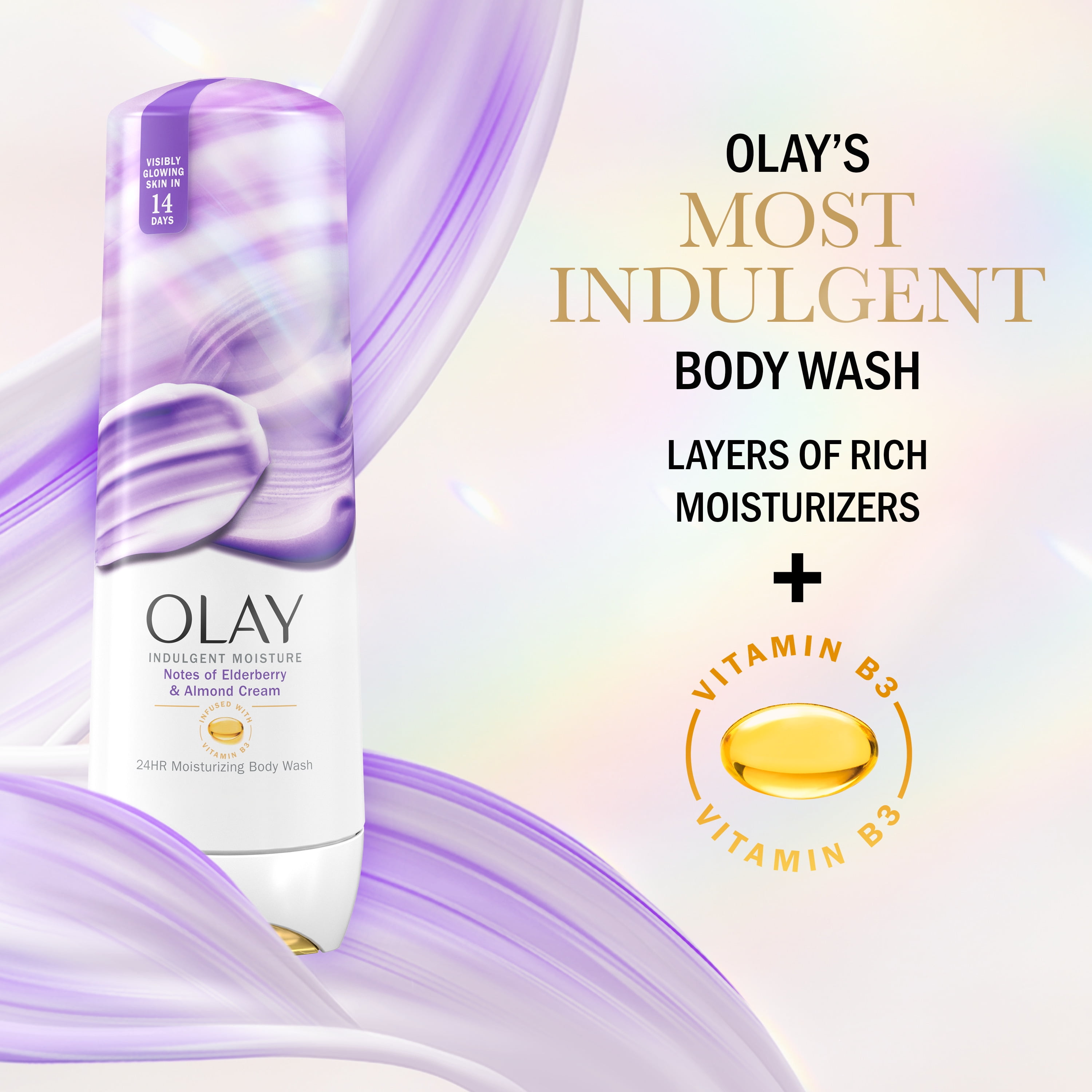Olay Indulgent Moisture Body Wash for Women, Notes of Elderberry, for All Skin Types, 20 fl oz