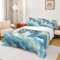 Castle Fairy Marble Watercolor 3Pcs Twin Sheet Sets for Teens Women Men,Abstract Marbling Twin Fitted Sheet,Stone Pattern Breathable Flat Sheet,Lightweight Room Decor