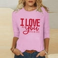 thumbnail image 2 of mihongmao Plus Size Valentine Shirts for Women Crew Neck Ladies' Hearted-Printed Round Neck Three Quarter Sleeve 3/4 Sleeve T-shirt Loose Pink 5X, 2 of 5