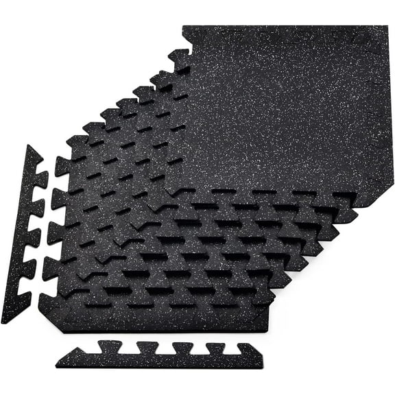 Yes4All Heavy Duty 100% High Density Rubber Floor Tiles Interlocking Mat - 8 Pcs 20 SQFT, Gray