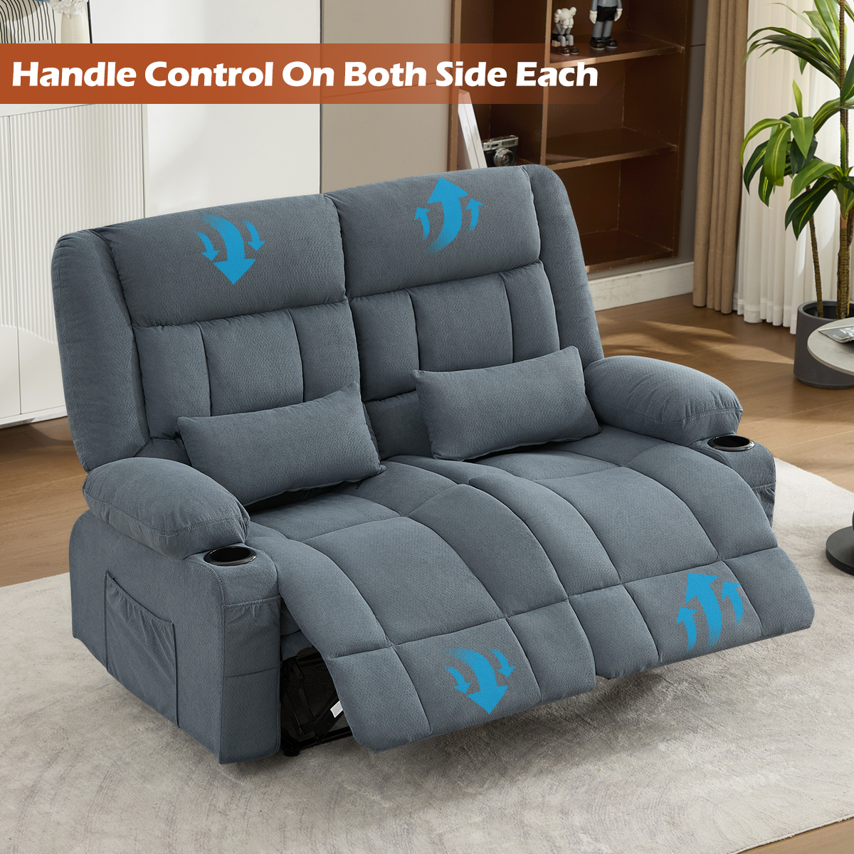 MAYEERTY Recliner Loveseat with Cup Holders, Manual Reclining Sofa Love Seat for Living Room