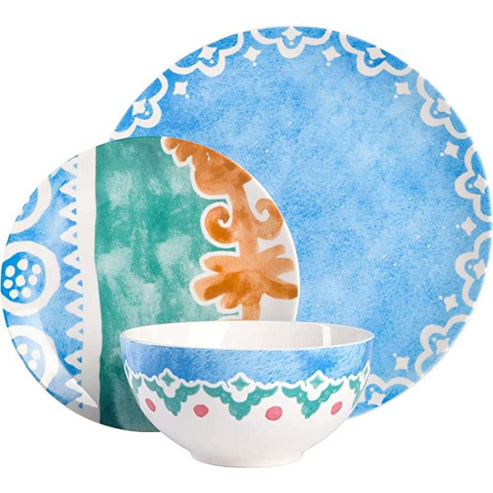 Tia Mowry 12 Piece Fine Ceramic Dinnerware Set, Blue