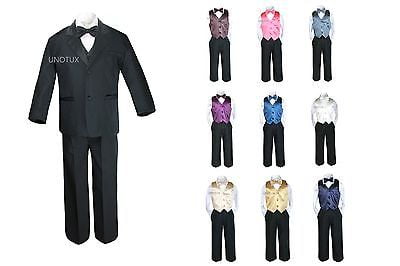 7pc Boy Kid Teen Formal Wedding Wear White Suit Tuxedo Extra Vest Bow Tie 8-20