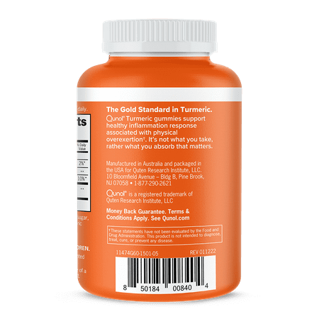 Qunol Turmeric Curcumin Gummies (60 Count) with Ultra High Absorption, 500mg Joint Support Herbal Supplement